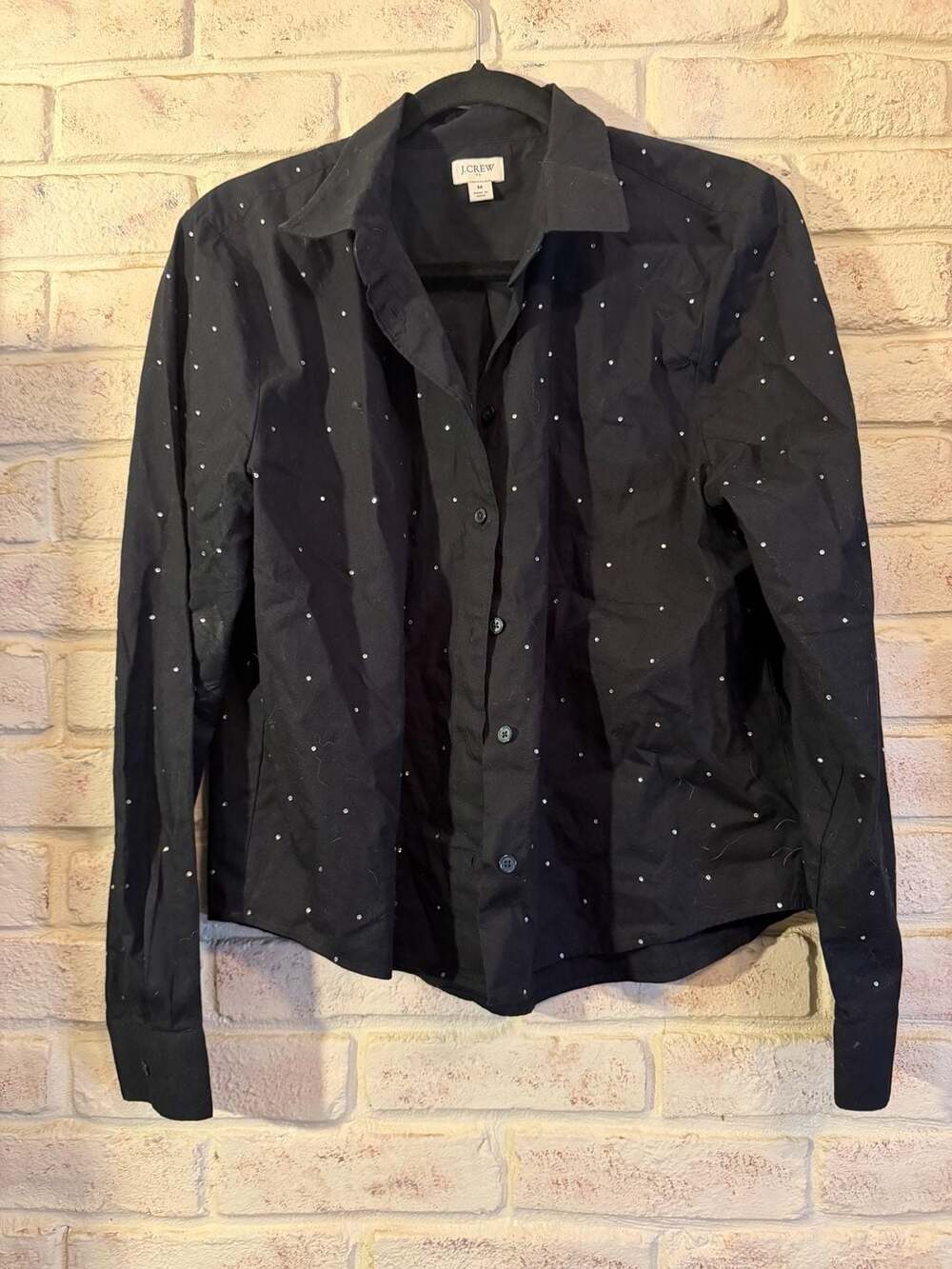 J.Crew Black Button-Down Long Sleeve Shirt with Rhinestone Embellishments